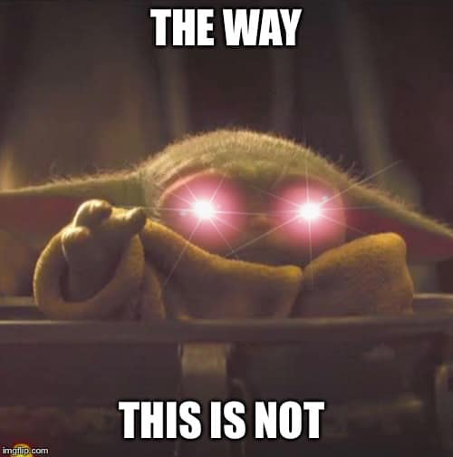 The meme is a still image from the Star Wars franchise, specifically a scene from "The Empire Strikes Back" where Darth Vader says "No, I am your father" to Luke Skywalker. The image shows Vader's face with a shocked expression, and the text "No, I am your father" is written above it.